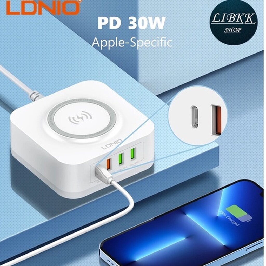 LDNIO ที่ชาร์จไร้สาย LDNIO AW004 ดีไซน์ใหม่ที่ชาร์จไร้สายมาพร้อม ช่องUSB QC3.0+Type-C PD รองรับการชาร์จเร็วสูงสุด 32W