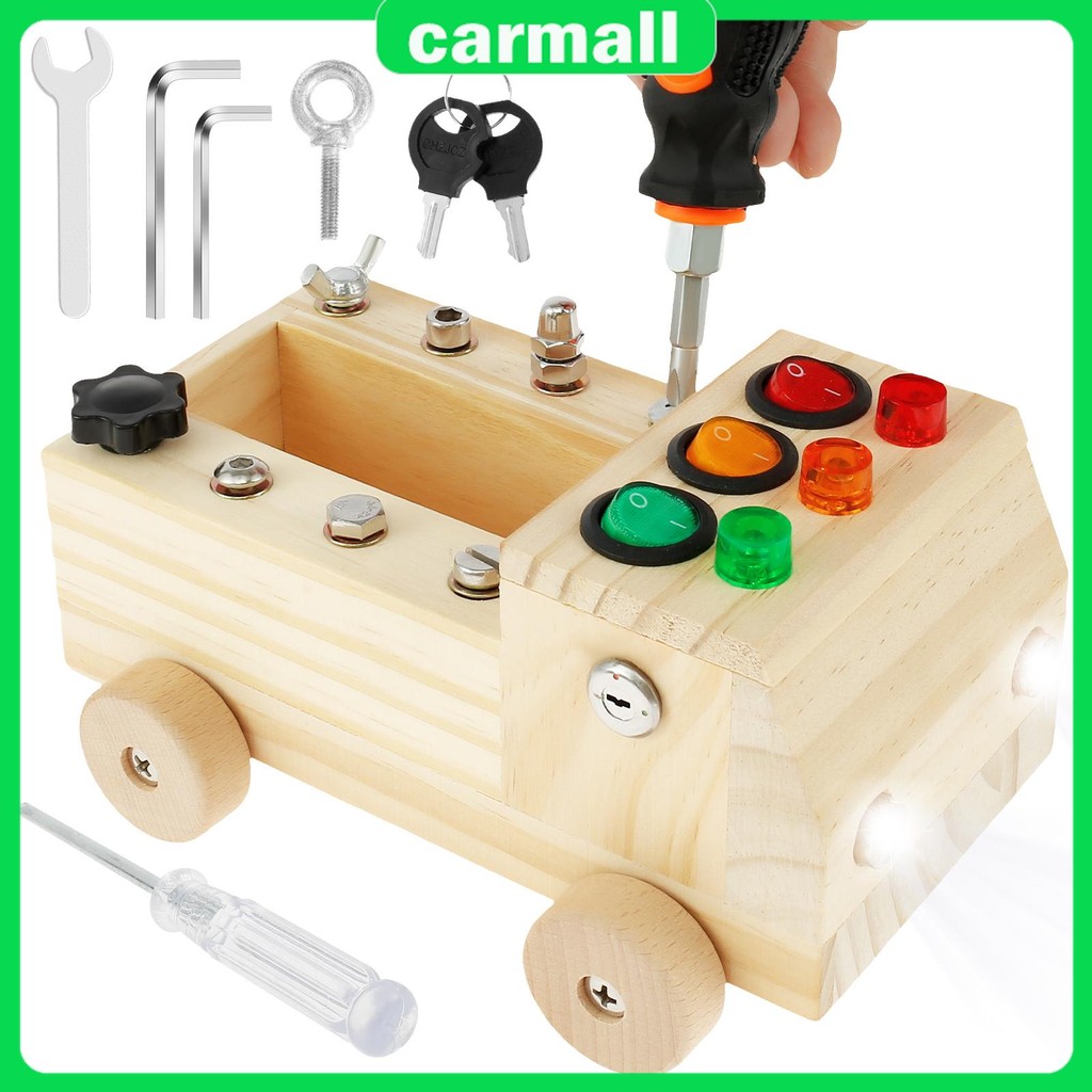 Montessori Busy Board สวิตช์ไฟ LED Busy Board ไม้ Sensory ของเล่นแบบพกพาไขควง Busy Board สําหรับเด็ก