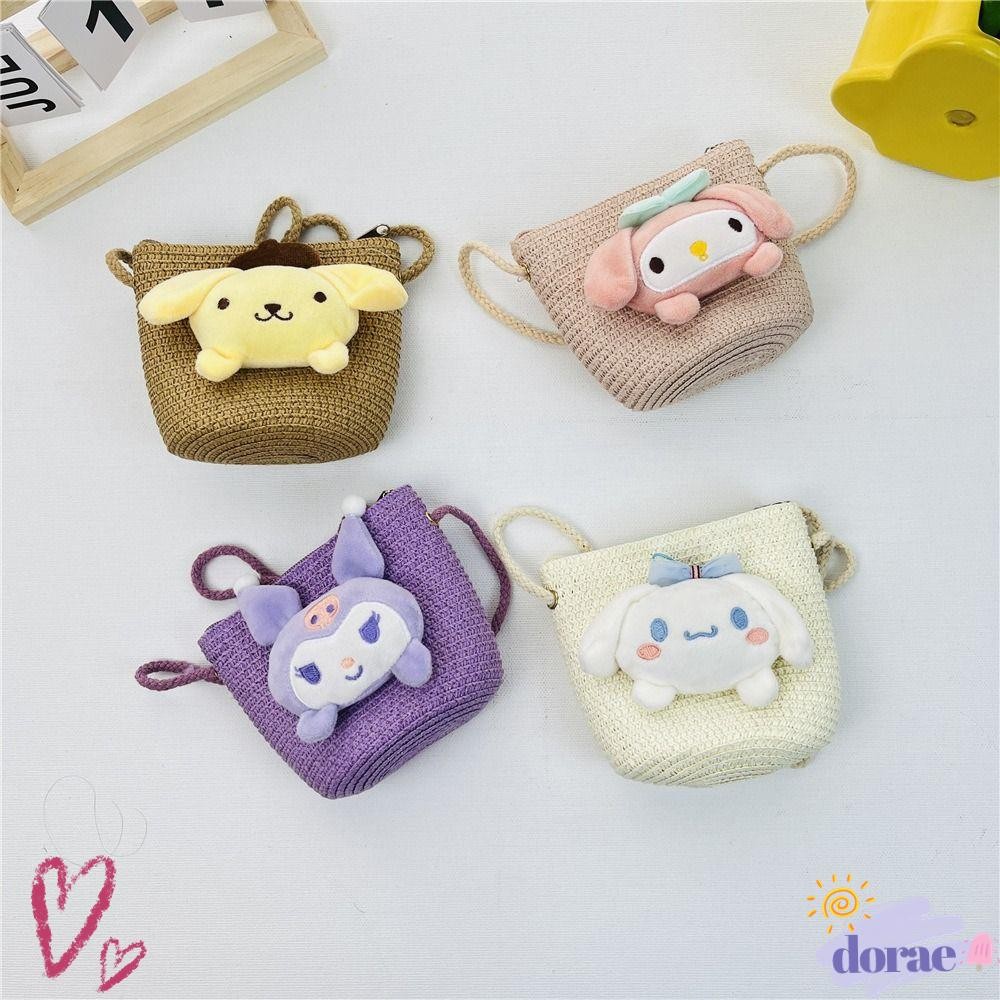 Dorae Mini Shoulder Bag, Straw Kitty Cat Handbag, Crossbody Bag Little Girls