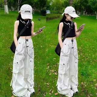 120-170หลาเด็กผู้หญิงกางเกงหลวมสีขาวกางเกงขากว้างเอวสูงเอวสู…