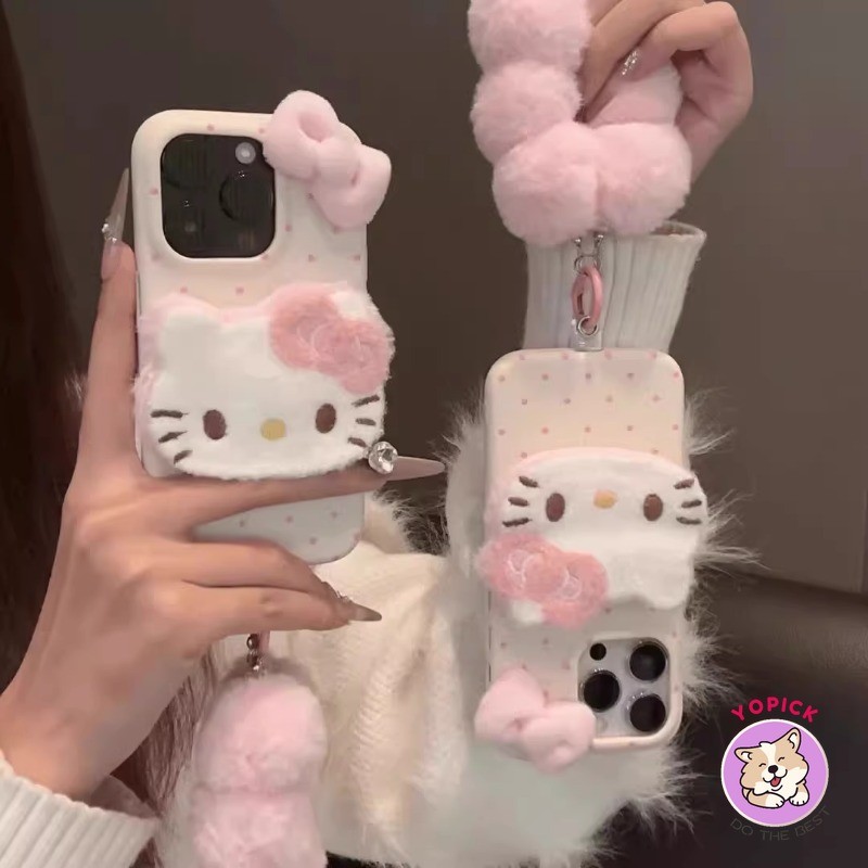 สําหรับiphone 16 16Pro 16Plus 16Pro Max 11 12 13 14Plus 15Pro XR XS Max 7 8Plus plush Lanyardโทรศัพท์น่ารักตุ๊กตาKittyปกสาวเพื่อนน่ารักการ์ตูนสร้อยข้อมือXLZW