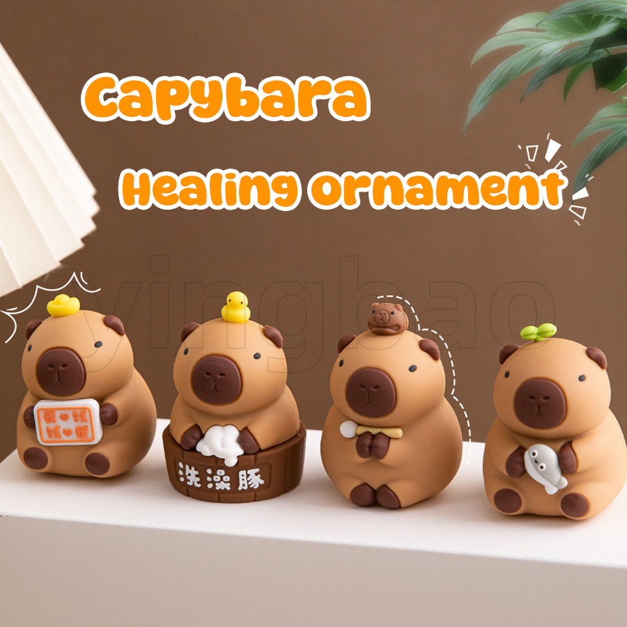 น่ารัก Capybara Action Figurines ตุ๊กตาการ์ตูน Capybara สัตว์เครื่องประดับ Creative Desktop ตกแต่งโฮมออฟฟิศของเล่นรถ