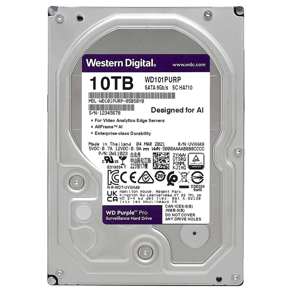 WD HDD WD PURPLE 10TB (ฮาร์ดดิสก์) (WD102PURP)
