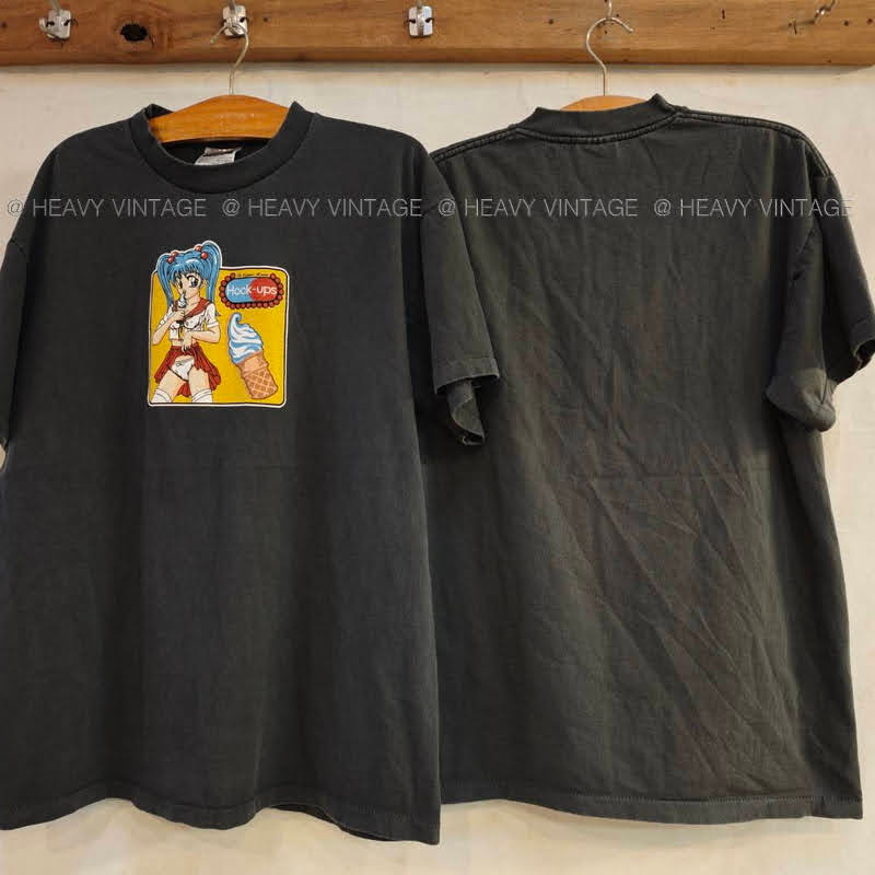 Hook-ups VTG 90s Skateboards Ice Cream Girl Bio Washed tag USA เสื้อวินเทจ street fasion heavy vintage shirt