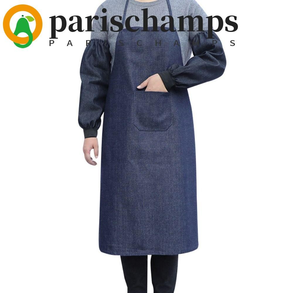 ผ้ากันเปื้อนยีนส์ PARISCHAMPS, ผ้ากันเปื้อนทําอาหารทนคราบกันน้ํา, สีน้ําเงินเข้มยาวหนาขึ้นพร้อมกระเป๋าชุดทํางานในครัว