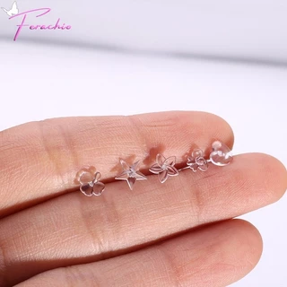 พร้อมส่ง ต่างหูพลาสติก ต่างหูสตั๊ด ตุ้มหูแบบใส รูปดาว หัวใจ ดอกไม้ โบว์ แพ้ง่ายใส่ได้ 1 คู่พร้อมแป้น