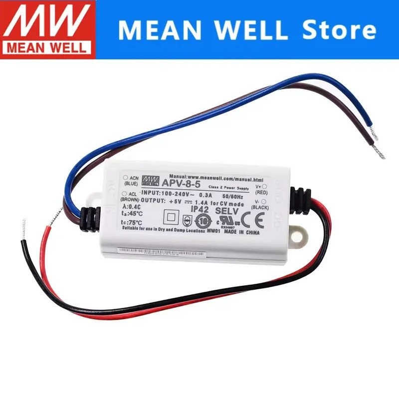 แหล่งจ่ายไฟสลับ MEAN WELL APV-8 APV-8-5 APV-8-12 APV-8-24 เอาต์พุตเดี่ยว APV-8 5V 12V 24V