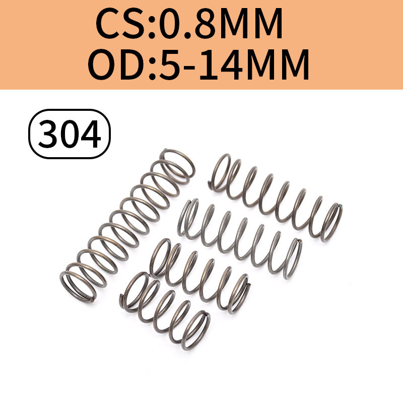 YHKJ304 สแตนเลสสปริงการบีบอัด d0.8 มม. * OD5-14 มม.ความดันที่แข็งแกร่งกลับสปริงสปริงการบีบอัดป้องกันความเมื่อยล้า