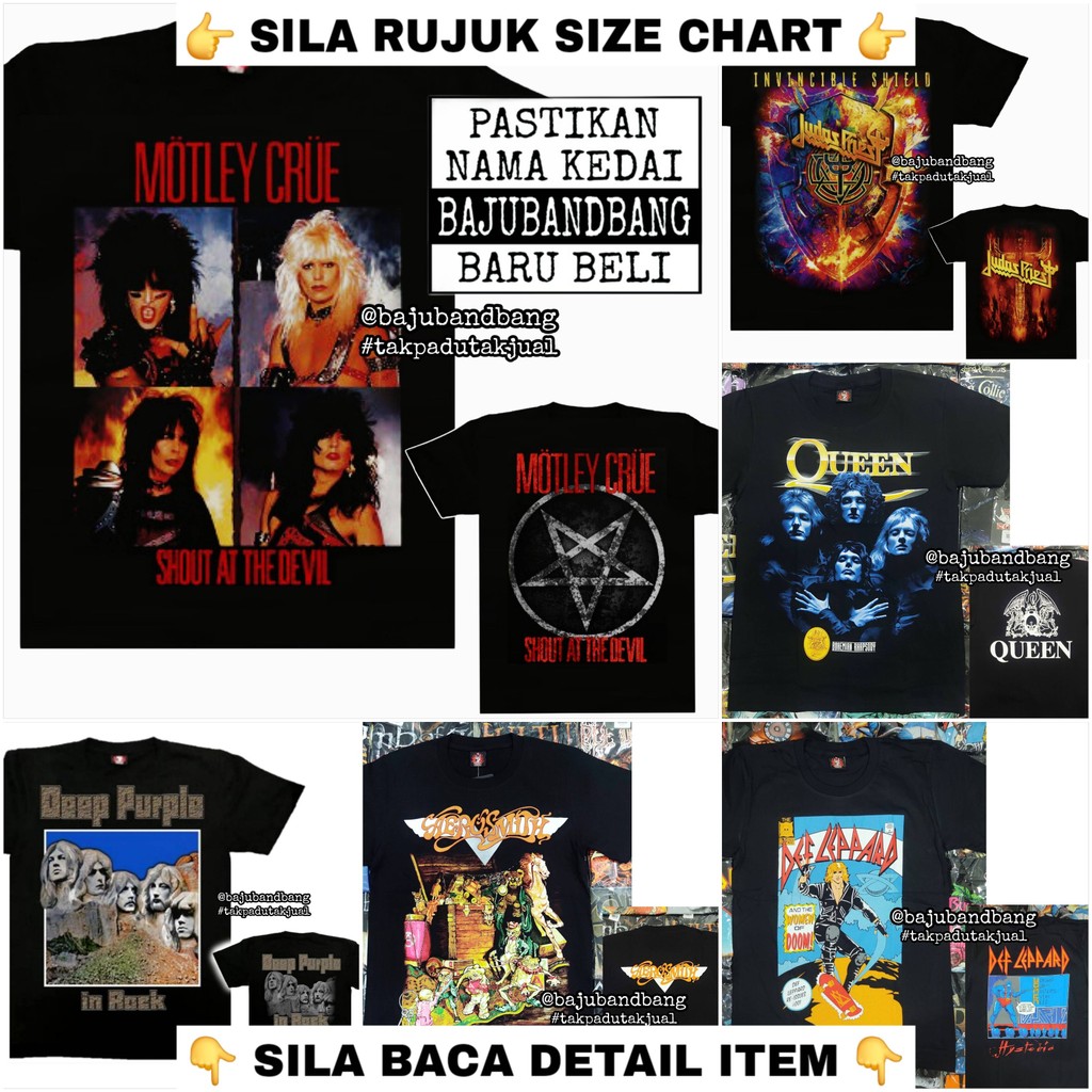 (Pit 18-26) เสื้อยืด Baju Rock Metal Mix Band ROCK YEAH