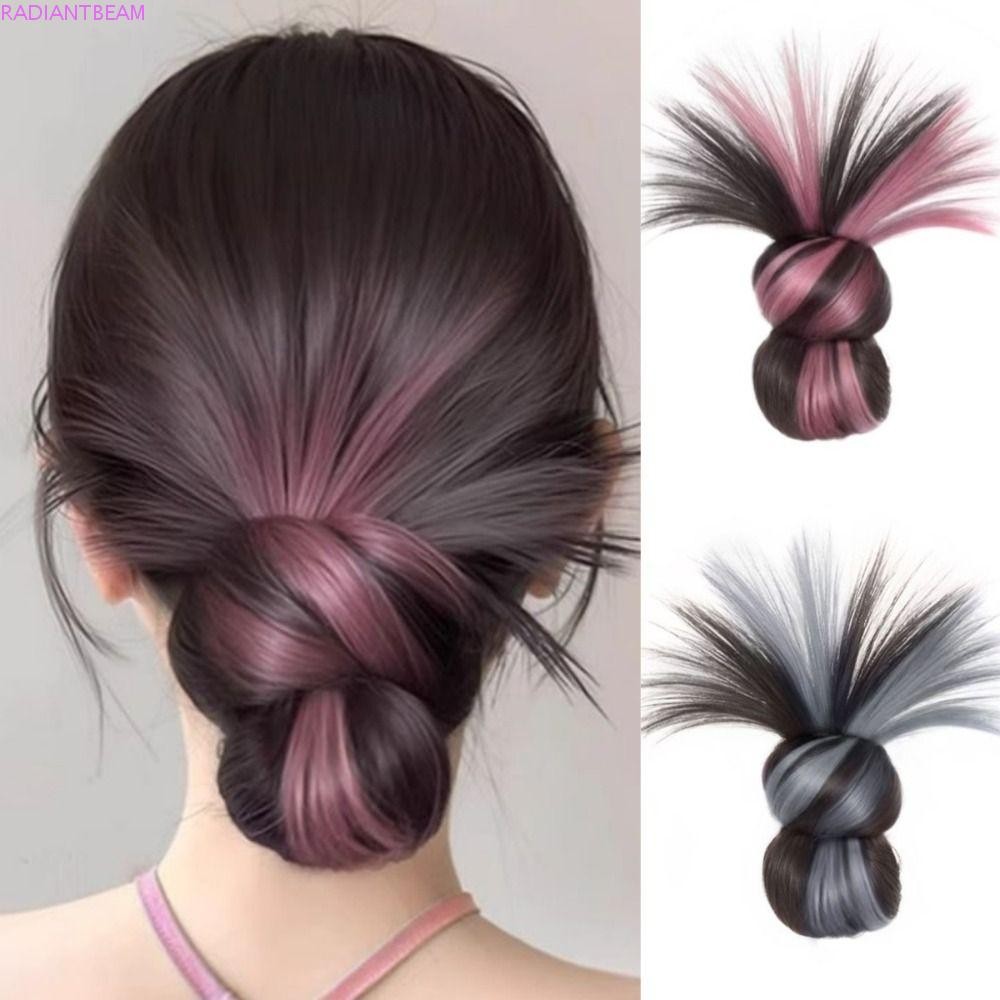 RADIANTBEAM ดอกไม้ Bun Head วิกผม, ไฮไลท์สังเคราะห์ Messy Curly Chignon, แฟชั่น Claw คลิปปุยผมวงผมปลอมชิ้นผู้หญิง