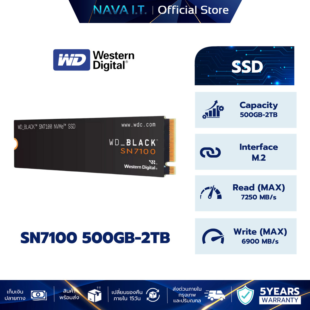 WD SSD M.2 Black SN7100 500GB/1TB/2TB (เอสเอสดี) PCIe 4x4 NVMe M.2 2280