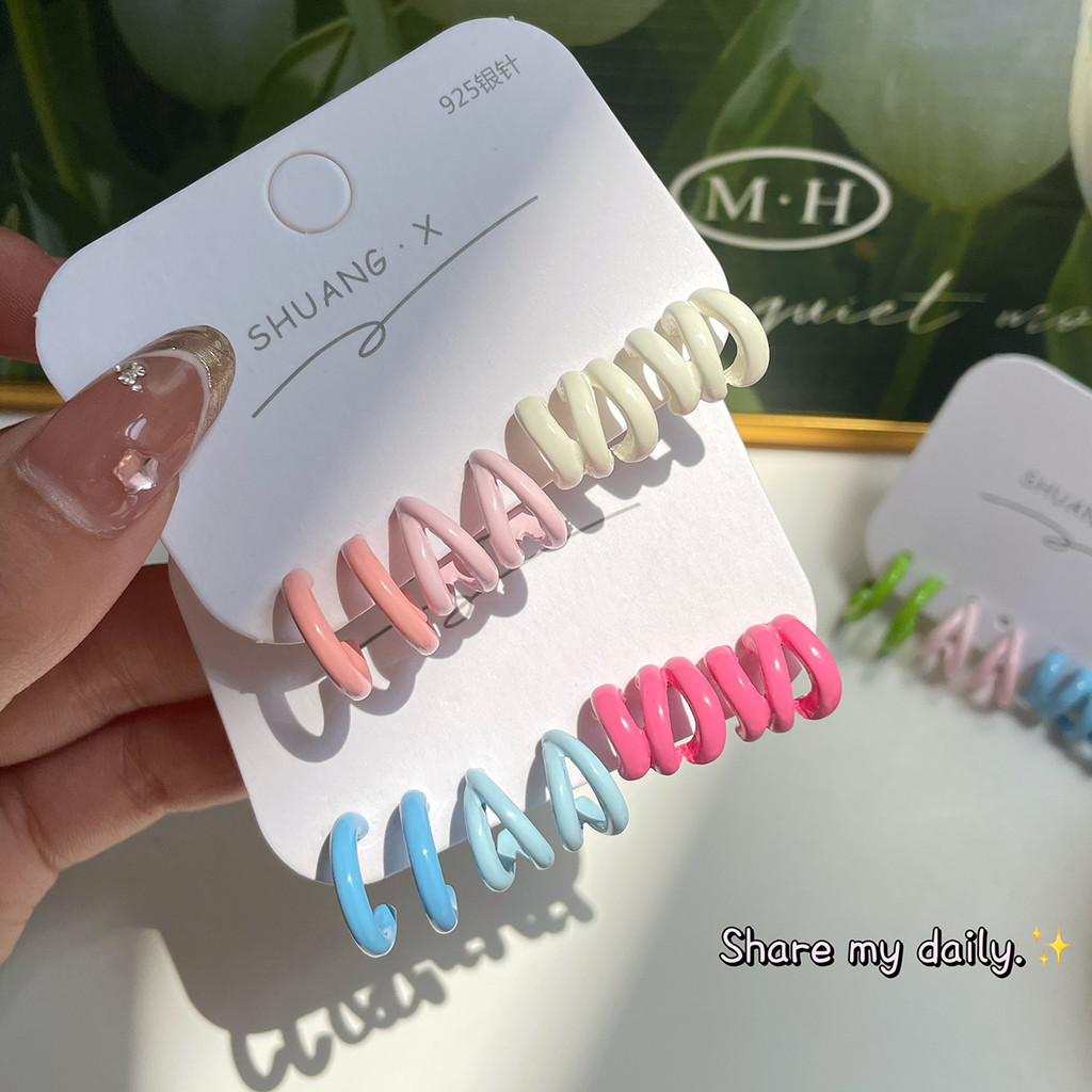 Dopamine ต่างหูรูปตัว C ผู้หญิงสไตล์ใหม่สีสันสดใสต่างหูเข็มเงินฤดูร้อนหวานประณีตต่างหูเสี้ยวเรียบง่าย