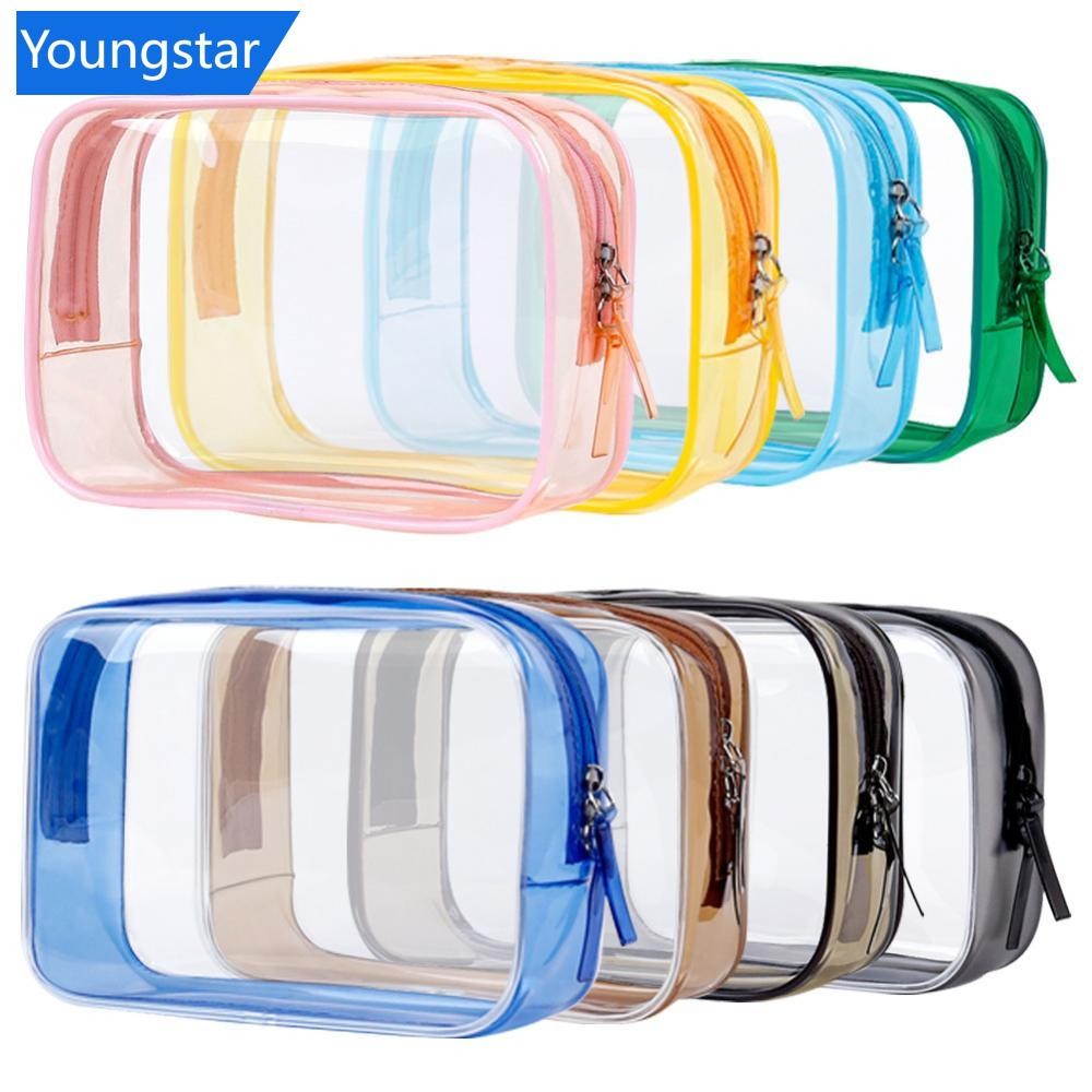 YOUNGSTAR กระเป๋าเดินทาง PVC กันน้ําโปร่งใสกรณีเครื่องสําอางขนาดใหญ่ความจุพลาสติกซิปล้างกระเป๋า B1P5