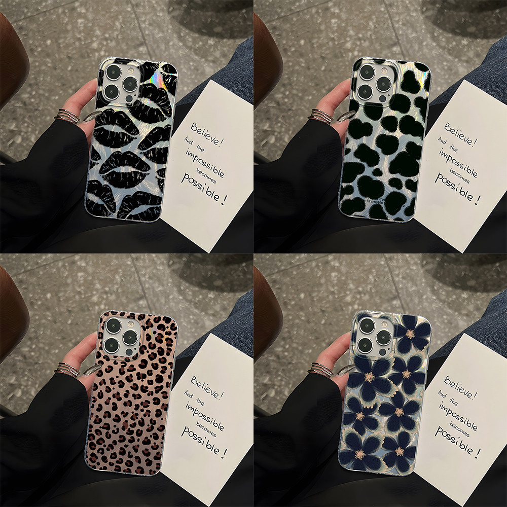 ริมฝีปากดำ เคสโทรศัพท์เลเซอร์สลิเวอร์ for Samsung A57 A37 A55 5G A56 A36 A26 A06 A05 A54 A52 A53 A15 A14 A35 A34 A33 S24