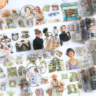 Journamm 60 มม.* 2 เมตรน่ารักสาวตัวอักษรสติกเกอร์เทปตกแต่ง Collage Journaling DIY Scrapbooking เครื่องเขียนสติกเกอร์