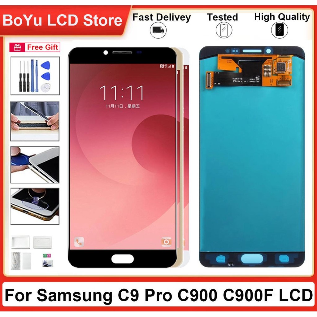 ทดสอบ 6.0 "AMOLED C9 Pro หน้าจอสําหรับ Samsung Galaxy C9 Pro SM-C9000 C900F C900Y C9008 LCD Touch Di