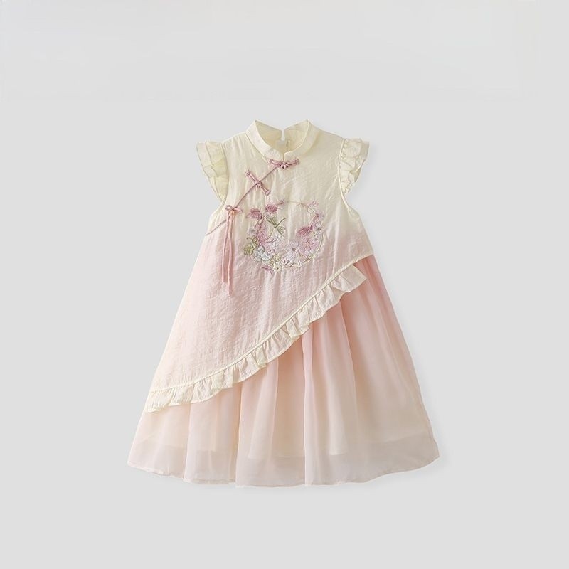 สาวๆเสื้อผ้าเด็กผู้หญิงที่บอบบางและเป็นมิตรกับผิว2025สไตล์ตะวันตกเจ้าหญิงจีนหวานเด็กชุดเด็ก5.14สด - รูปที่ 5