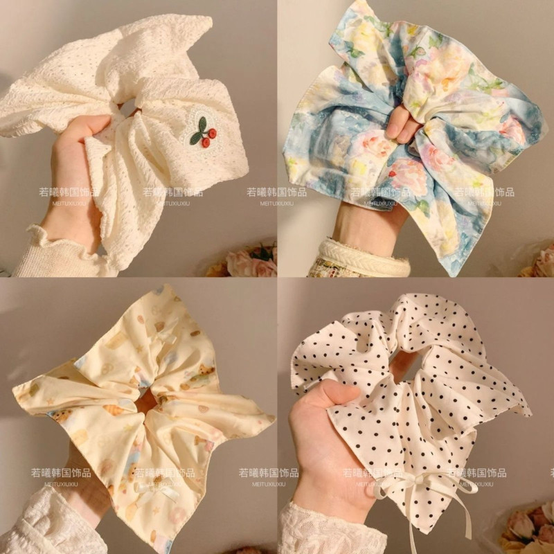 ผ้าพันคอทรงสี่เหลี่ยมเกาหลีแหวนผมลําไส้ขนาดใหญ่สําหรับผู้หญิงเครื่องประดับผมหางม้าสีชมพู