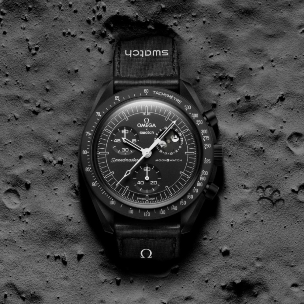 Snoopy Moonwatch นาฬิกาข้อมือแฟชั่นกีฬาผู้ชายโครโนกราฟเคสพลาสติกนาฬิกาสายไนลอน