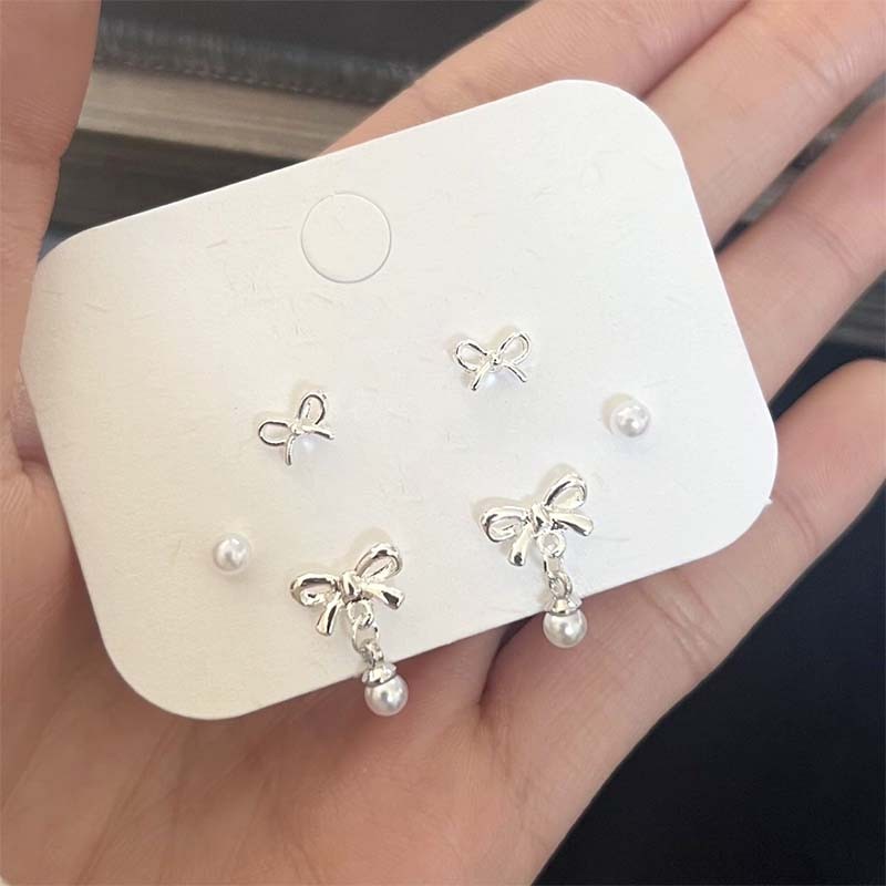 COD-ส่งเร็วจากไทย🎀S925ชุดต่างหูสตั๊ด ประดับโบว์มุก เรียบง่ายแฟชั่นสำหรับผู้หญิง ป้องกันหู-Tender - รูปที่ 5