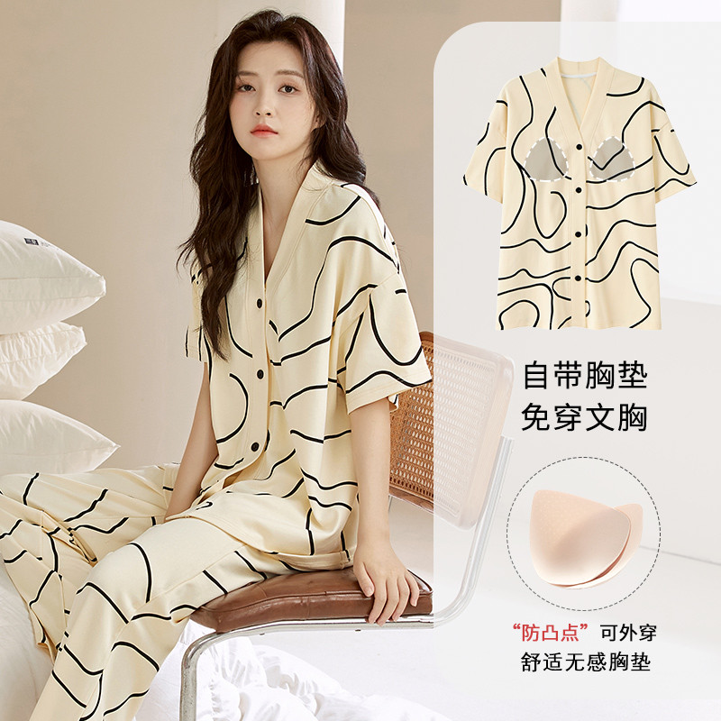 เบาะชุดนอนสตรีชุดนอนผ้าฝ้ายชุดฤดูร้อนเลดี้แขนสั้นชุดนอนผู้หญิงน่ารักการ์ตูนหลวมสวมใส่ - รูปที่ 2
