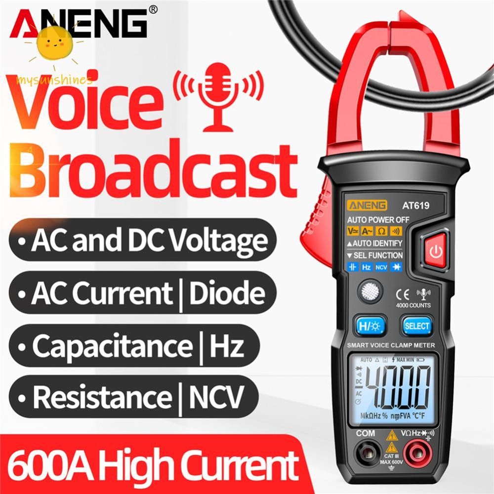☀MS ANENG AT619 Digital Clamp Multimeter Voice Broadcast Multifunctional Clamp Meter 4000 นับ Auto-a