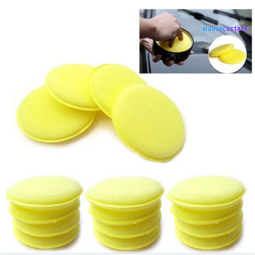 [mancocos]Wax Applicator Pad Super Soft Car Cleaning Round Yellow Microfiber Foam Sponge for Car