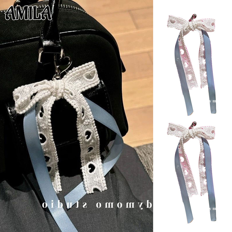 Amila INS Ballet Love Girl Bow Milk Blue Ribbon ใหม่กระเป๋าจี้