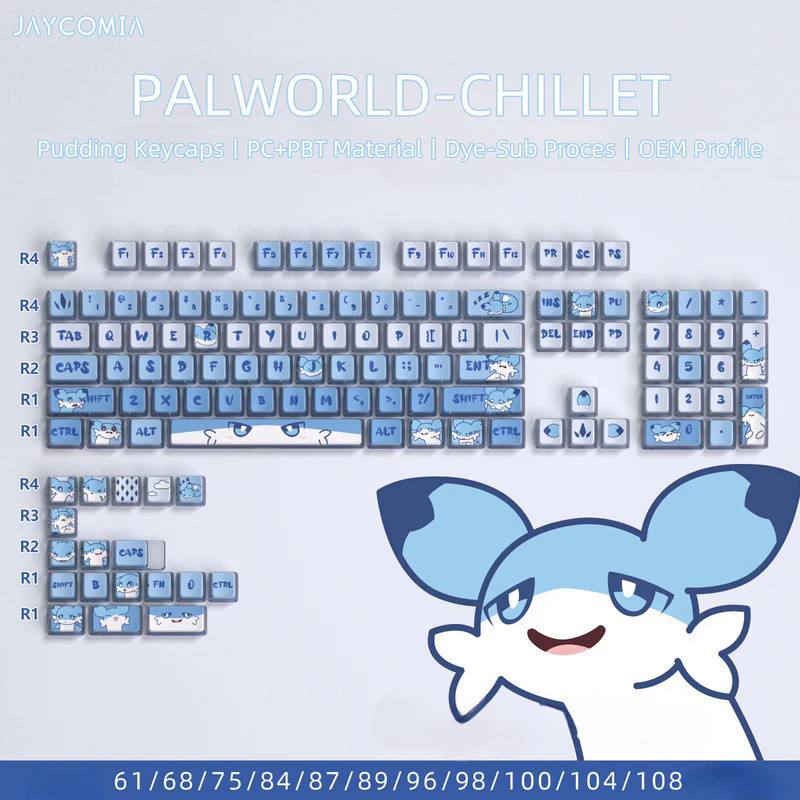 Palworld Chillet Pudding PBT Keycaps OEM Profile Dye-Sub Double Shot Key Caps For Mechanical Keyboar