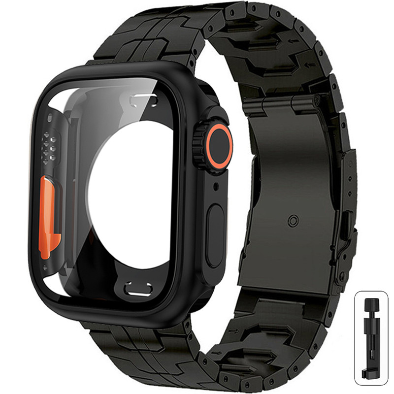 อัพเกรด Ultra Case + สายไทเทเนียมสําหรับ Apple Watch Band 46 มม. 42 มม. 44 มม. 45 มม. 41 มม. 40 มม. IWatch serirs 10 9 SE 8 7 6 5 4 3