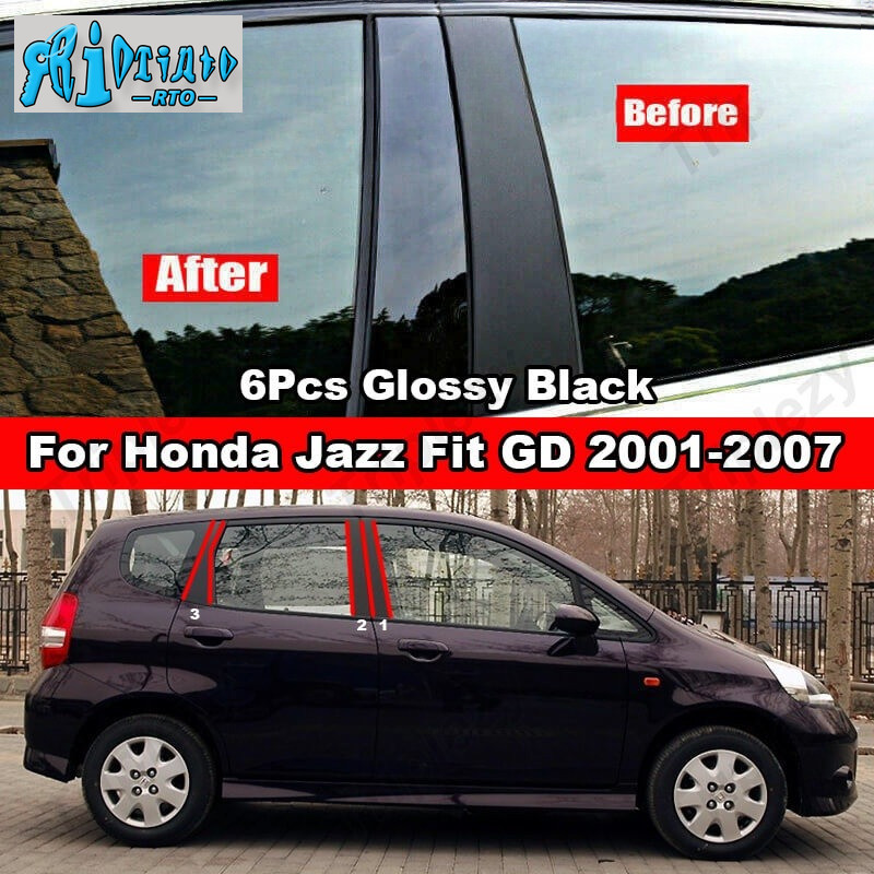 สําหรับ Honda Jazz Fit GD GE GK GS GR 2001-2022 6 ชิ้นรถหน้าต่างประตูคอลัมน์ BC BC เสาโพสต์ฝาครอบ Trim Glossy คาร์บอนไฟเบอร์สีดํากระจก PC วัสดุสติกเกอร์