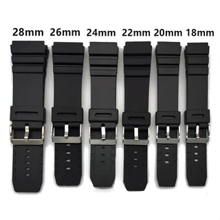 สายนาฬิกาซิลิโคนอ่อน 18/20 มม.22 มม.24 มม.26 มม.28 มม.สําหรับ Casio W800H SGW400 F91W AE1200/1300 กันน้ํากีฬายางนาฬิกาสีดําผู้ชายผู้หญิงสร้อยข้อมือเข็มขัด