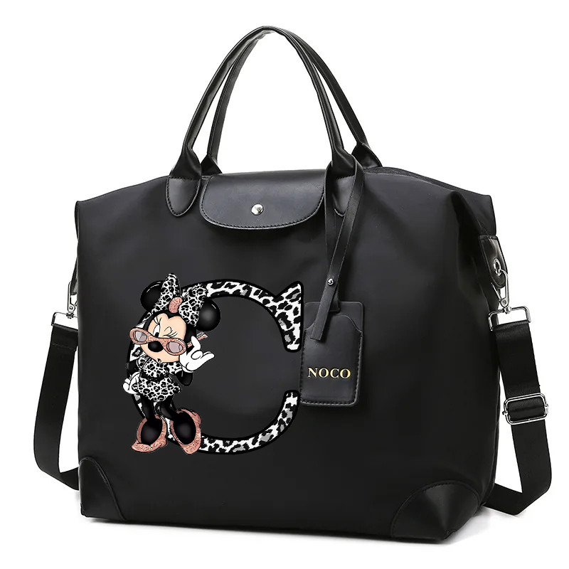 Minnie Mouse Letter AZ กระเป๋าสะพายไหล่พิมพ์ลายการ์ตูนผู้หญิง, กระเป๋าโท้ทความจุขนาดใหญ่, กระเป๋าสะพายข้างแนวทแยงระยะทางสั้น, กระเป๋าแม่