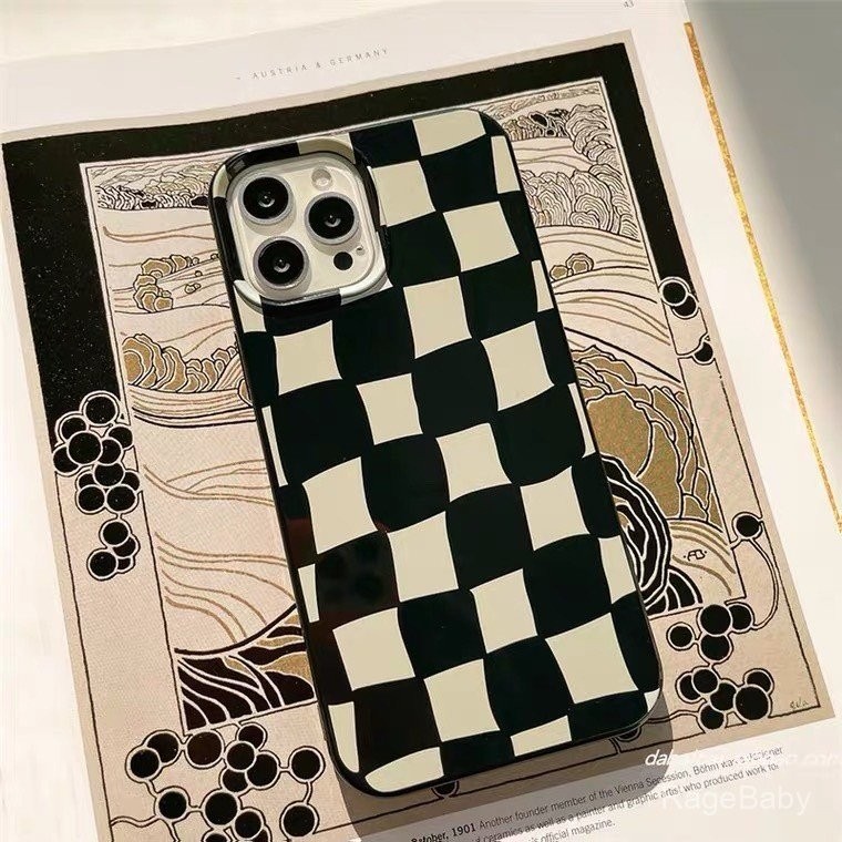 เคสโทรศัพท์สีดำและสีขาวเคสป้องกันกระดานหมากรุกลายตารางสำหรับ iPhone 11pro MAX/12pro MAX/iPhone 11 / 12 / 13/14/15pro MAX/x/xr /xs MAX iPhone 14pro/15pro - รูปที่ 5