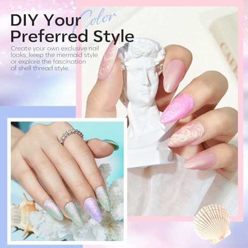 Modelones ชุดเจลทาเล็บมุก 6 สี โทนออโรร่า อินเดียดรีม สีขาว ชมพู ม่วง สไตล์นางเงือกเรืองแสง - รูปที่ 2