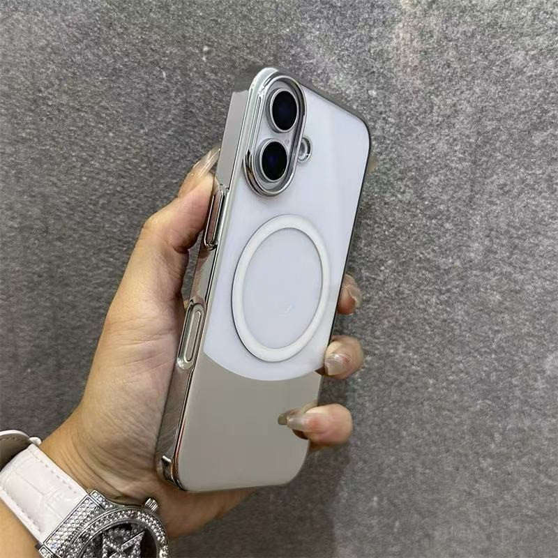 หรูหราโปร่งใสชุบ Splice สีแม่เหล็กเคสโทรศัพท์สําหรับ IPhone 16 15 Pro Max 14 13 12 16 Plus ปลอกกันกระแทกเลนส์กล้องป้องกัน Hard ฝาหลัง IPhone