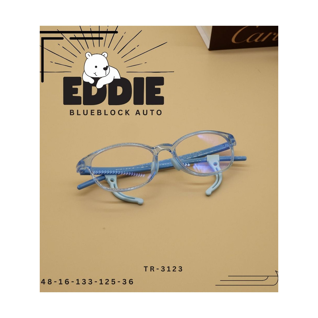 แว่นกรองแสงสีฟ้า รุ่น EDDIE เอ็ดดี้ TR3123 แว่นสายตาสั้น แว่นตาสำหรับเด็ก สายตาปกติก็ใส่ได้ เลนส์บลู