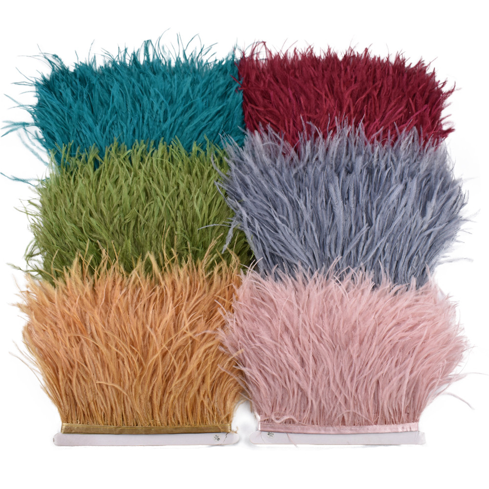 10เมตรสีขนนกกระจอกเทศบนริบบิ้นเทป10-15เซนติเมตร4-6นิ้วขนนกสีขาวตัดพู่ขอบเครื่องแต่งกายเย็บตัด บ้า สีขาวเสื้อผ้าอุปกรณ์เสริมชุด