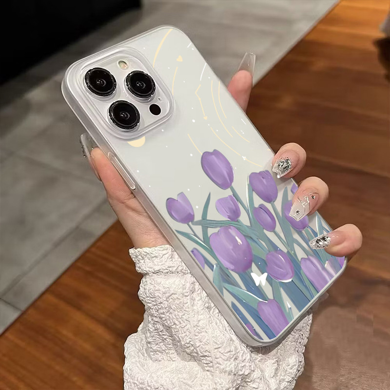 ช่อดอกทิวลิปนิ่มกันกระแทก TPU เคสไอโฟน for iPhone 11 12 13 14 15 16Pro Max XR XS X 7/8P