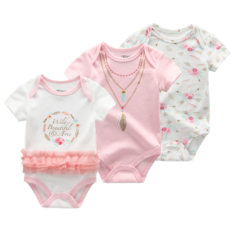 Kiddiezoom 3 ชิ้นชุดบอดี้สูทเด็กผู้หญิง Unisex ผ้าฝ้าย 100% ทารกแรกเกิด Onesies การ์ตูนเสื้อผ้าเด็กทารก