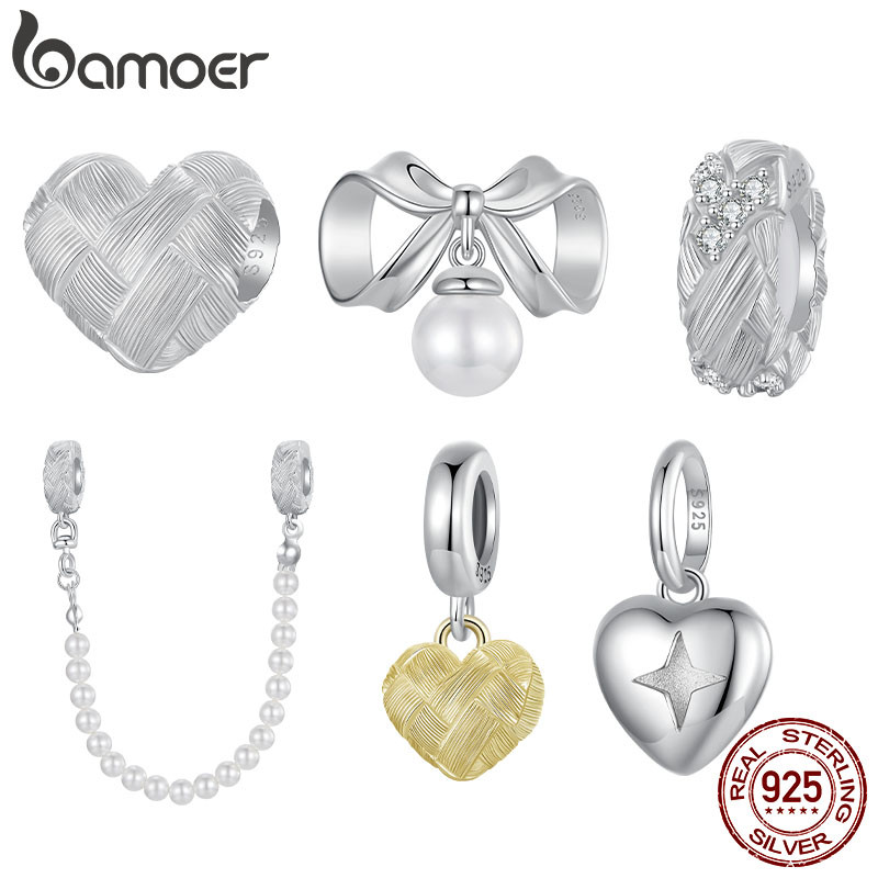 Bamoer 925 Sterling Sliver Charm สานหัวใจลูกปัดจี้ของขวัญอุปกรณ์เสริม Series DIY สําหรับสร้อยข้อมือ