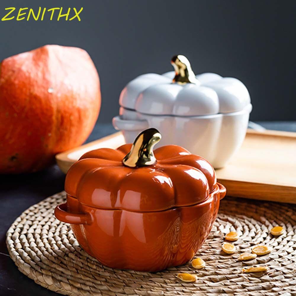 Zenithx ชามข้าวรูปฟักทองพร้อมฝาปิดตกแต่งฮาโลวีน Bakeware Tableware ถ้วยสตูว์ภาชนะใส่อาหาร