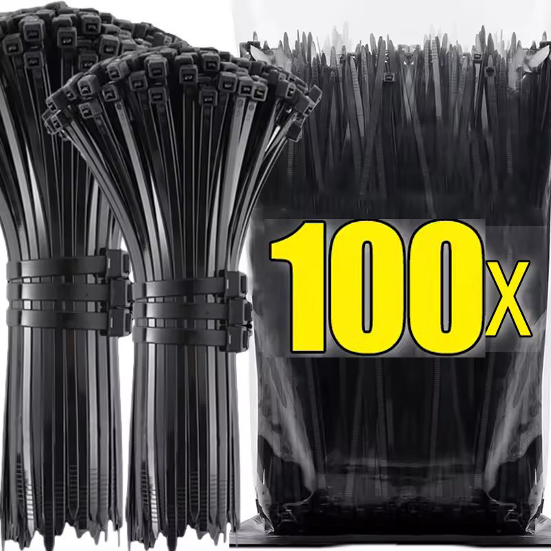 100 ชิ้นล็อคด้วยตนเองสายผูกไนลอน-นํามาใช้ใหม่ปรับพลาสติกยึดสายรัดห่วง-สําหรับโฮมออฟฟิศมัลติฟังก์ชั่สายไฟจัด