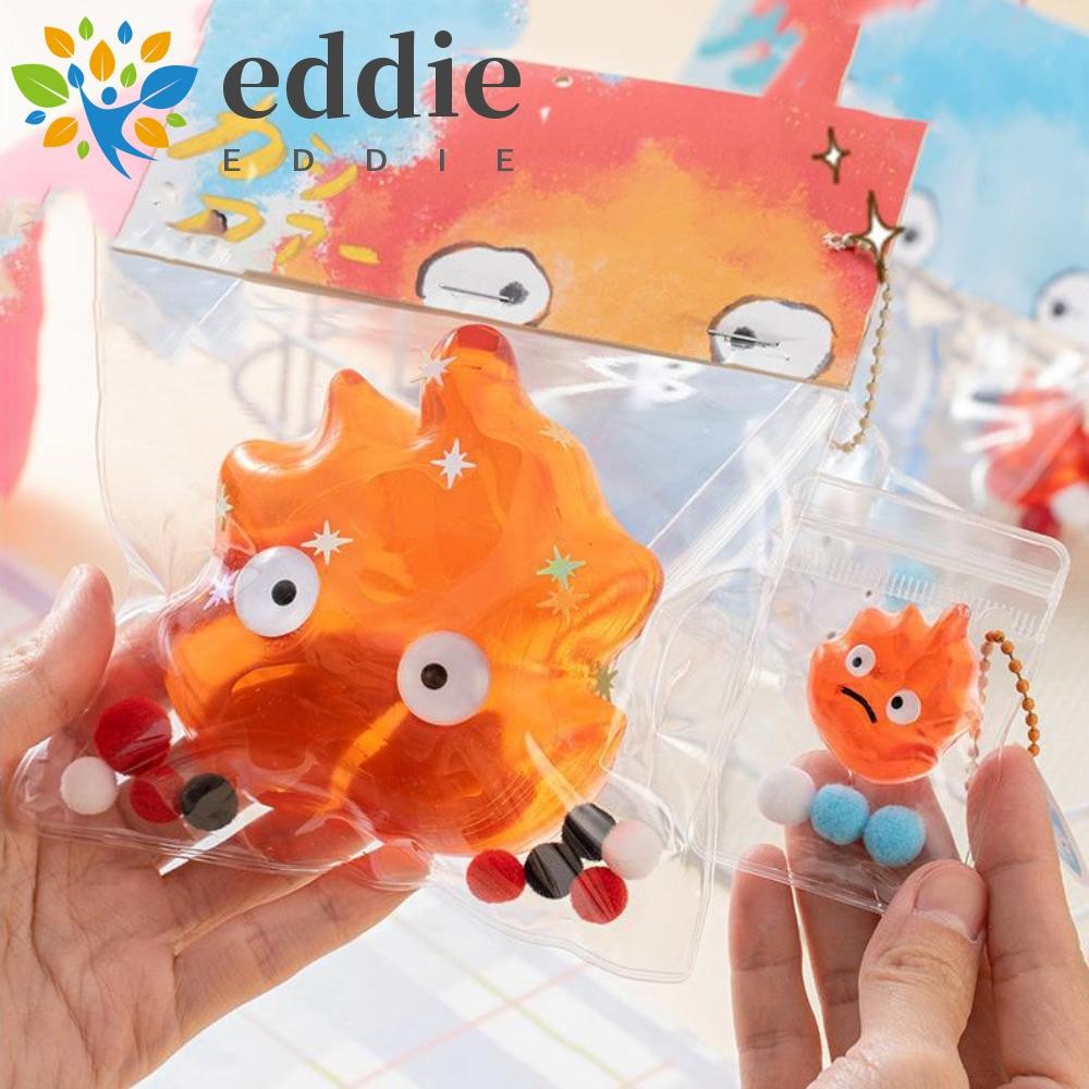Edie Fire ตุ๊กตาบีบของเล่น, อะนิเมะ Calcifer Mini Anime Squeeze Bag, ความแปลกใหม่จี้พวงกุญแจการ์ตูน Soft Creative น่ารัก SqueezeToy เด็ก