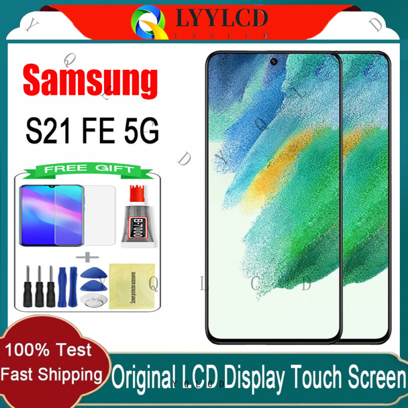 Original AMOLED Samsung Galaxy S21 FE 5G จอแสดงผล LCD หน้าจอสัมผัสพร้อมการเปลี่ยนเฟรม