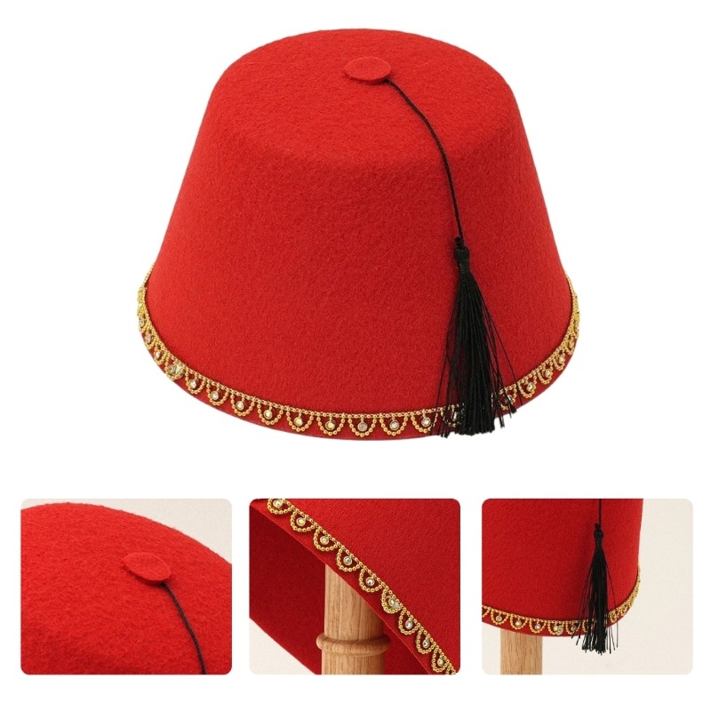 Xiangbao Men s Moroccan Fez Hat Tassels Hat Ottoman Tarboosh Hat for Daily Wear