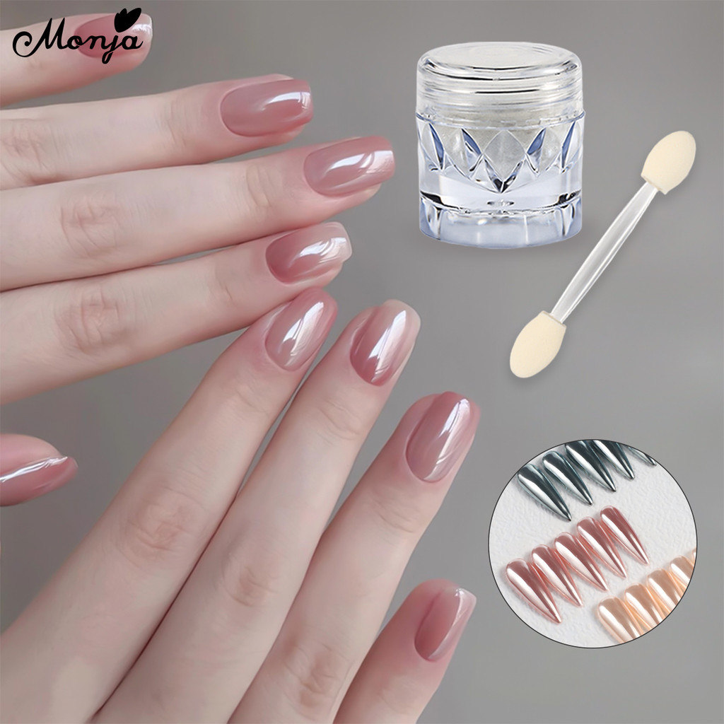 Monja เล็บผงไข่มุกผงเล็บ Chrome Mirror ผล Glitter แรงเสียดทานเม็ดสีสดใสเงางาม อุปกรณ์ตกแต่งเล็บ – โปรปัง