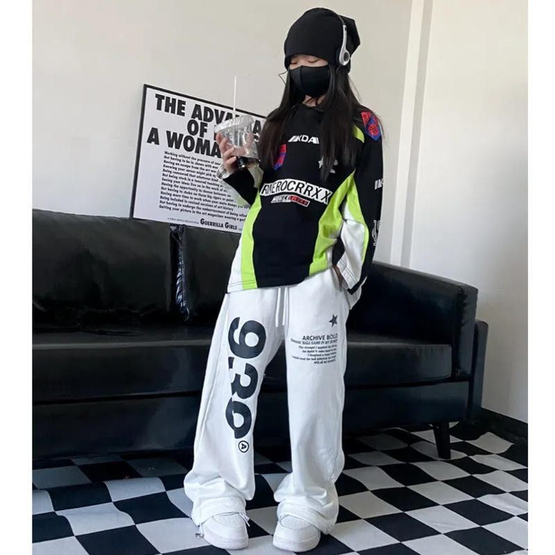 [KeDaYa] กางเกงวอร์ม 939 สไตล์เกาหลี เสื้อเจอร์ซีย์วินเทจสีดำ y2kแฟชั่น ชุดเต้นเด็กผู้หญิง ชุดเต้นฮิ