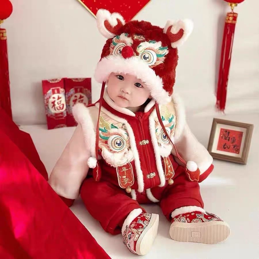 ชุดทารกเสื้อสีแดงสไตล์จีนปีใหม่