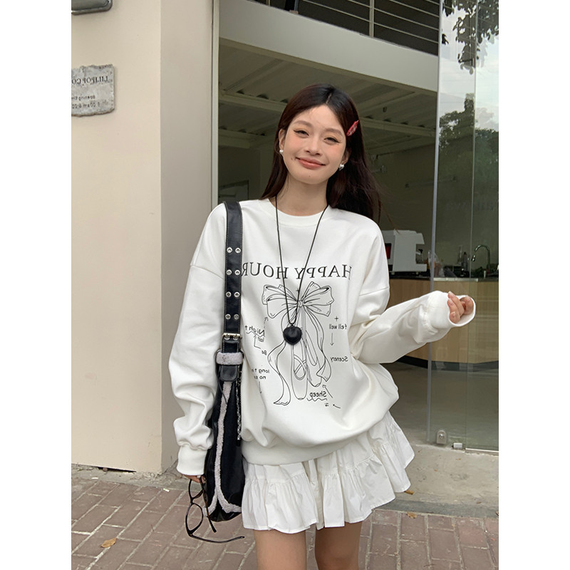 (จัดส่งตลอด 24 ชั่วโมง）Angle Officialเสื้อกันหนาวผู้หญิงฤดูใบไม้ร่วงและฤดูหนาว 2025 ใหม่สไตล์อเมริกันรอบคอแขนยาวหลวม#20